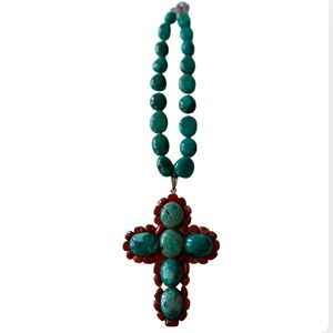 Sterling Silver Native American Large Vintage Necklace With Cross